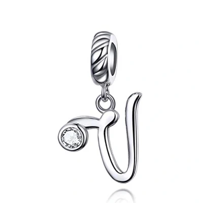 Abbildung von LaMenars Damen Charm Anhänger Alphabet Buchstabe 925 Sterling Silber passend für, Chamilia und europäische Armbänder &amp; Halsketten (Buchstabe V)