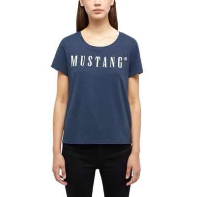 Abbildung von Mustang Damen T Shirt ALMA Regular Fit XS S M L XL Weiss Schwarz Blau Grau, Größe:S, Farbe:Dark Sapphire 4136
