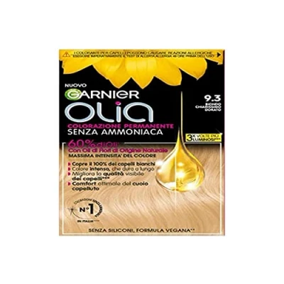 Abbildung von Garnier Olia Haarfarbe, permanente Färbung ohne Ammoniak, Blütenöle natürlichen Ursprungs, vegane Formel, sehr helles Goldblond
