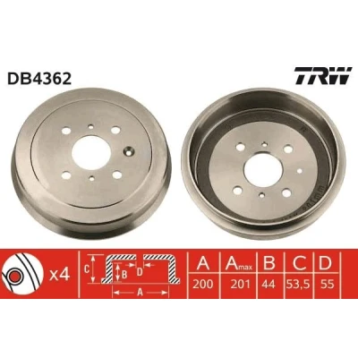 Abbildung von TRW DB4362 Bremstrommel TOYOTA: Aygo, PEUGEOT: 108 Hatchback, 107 CITROËN: C1 I