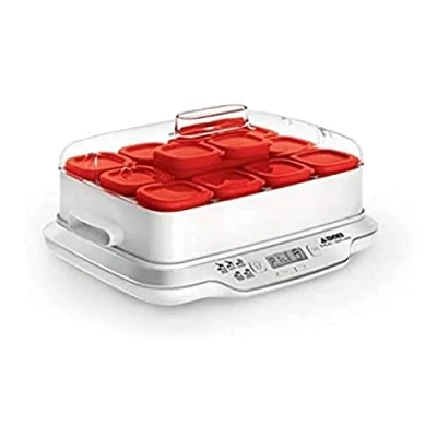 Abbildung von SEB YG661500 Multidelices Express Joghurtbereiter mit 12 Gläsern, weiß/rot