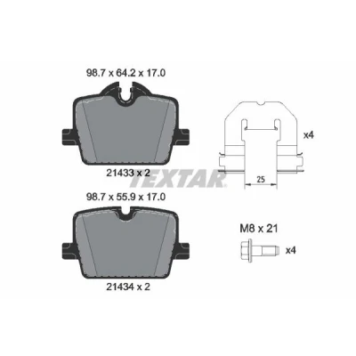 Abbildung von TEXTAR 2143301 Bremsbelagsatz für Verschleißwarnanzeiger vorbereitet mit Bremssattelschrauben Zubehör BMW: 3 Saloon, Touring