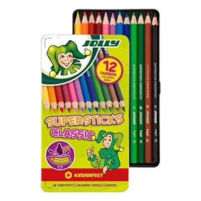 Abbildung von JOLLY 12 Buntstifte Superstick Classic 3,8 mm kinderfest sortiert in tollem 3D Metalletui
