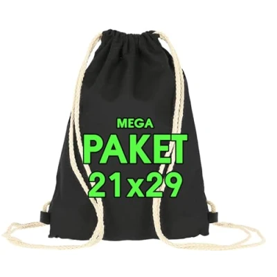 Abbildung von Baumwollbeutel Set 21 x 29 cm Kleine Turnbeutel Tote Bag Kindergeburtstag Geschenk Kordelzug Stofftasche, Beutel, Jutebeutel OEKO TEX® geprüft Stoffbeutel Präsent zum bemalen Schwarz