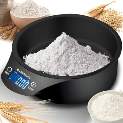 Abbildung von Retoo Küchenwaage mit Schüssel, bis 5 kg, Kochwaage abnehmbarer Schüssel zum Backen und Kochen, LCD Display, Digitale Waage, Haushaltswaage großer Rührschüssel, Wiegeschsse Schwarz