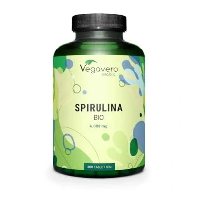 Abbildung von Spirulina BIO 4000 mg HÖCHSTE DOSIS pro Tablette Laborgeprüft Vegan &amp; Ohne Zusatzstoffe 3,9% Phycocyanin 300 Tabletten Deutsche Produktion von Vegavero®