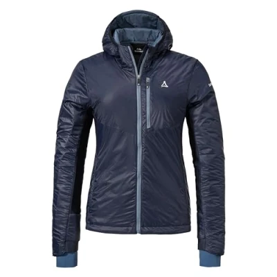 Abbildung von Schöffel Damen Ins Hybrid Black Raven L, leichte MTB Jacke mit 4 D Body Mapping, atmungsaktive, wärmende Fahrradjacke fixer Kapuze, Taschen, navy blazer, 40