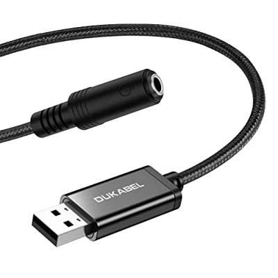 Abbildung von DuKabel Klinke auf USB Adapter 50CM A Stecker 3,5mm TRRS Buchse Externe Soundkarte Kopfhörer für Headset, Lautsprecher oder 4 Pole Mikrofon Schwarz