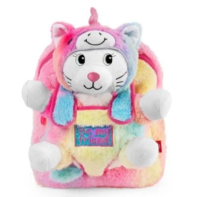 Abbildung von PERLETTI Kawaii Rucksack Einhorn für Kleine Mädchen 3 4 5 6 Jahre Abnehmbarer Plüsch Katze Pluschtier Kinder Kindergarten Weiche Tasche Mehrfarbig Regenbogen (Rucksack)