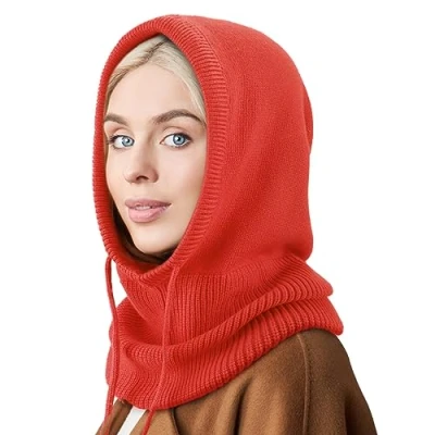Abbildung von DRESHOW Wintermützen für Damen Balaclava Strickmütze Skull Cap mit Kordelzug Warmer Kapuzenschal Mütze