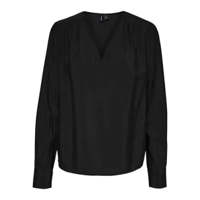 Abbildung von Vero Moda Curve LENA LS Pleat WVN NOOS CUR Bluse, Damen, Größe: 54, Black