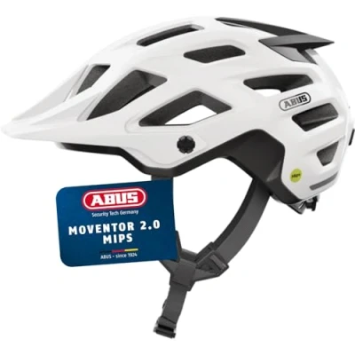 Abbildung von ABUS MTB Helm Moventor 2.0 MIPS Fahrradhelm mit Aufprallschutz für den Geländeeinsatz auf dem Mountainbike All Mountain Damen und Herren Weiß Glänzend, Größe L