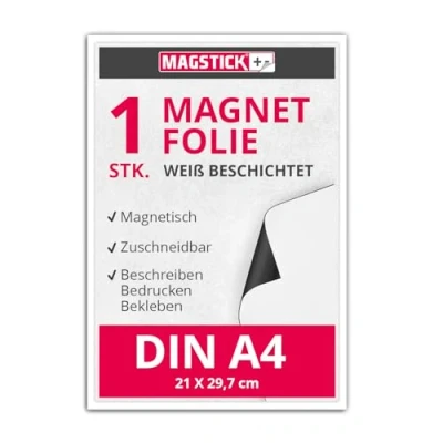 Abbildung von Magnet Folie in DIN A4 I magnetisch, weiß beschichtet beschreibbar bedruckbar für Kfz Auto LKW Lager Schild Tür mag_113