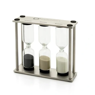 Abbildung von Bredemeijer silberner Tea Timer aus Edelstahl kleine 3 fache Tee Sanduhren für 2,3 und 5 Minuten Ziehzeit