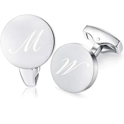 Abbildung von HONEY BEAR Briefe Initialen Buchstabe manschettenknöpfe Herren Edelstahl Hochzeit Cufflinks Manschettenknopf Gebürstetes Silber (M)