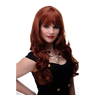 Abbildung von WIG ME UP 285 130 Damen Perücke große kräftige Locken, welligem Haar mit glattem Pony Rot Kupferrot ca. 65 cm