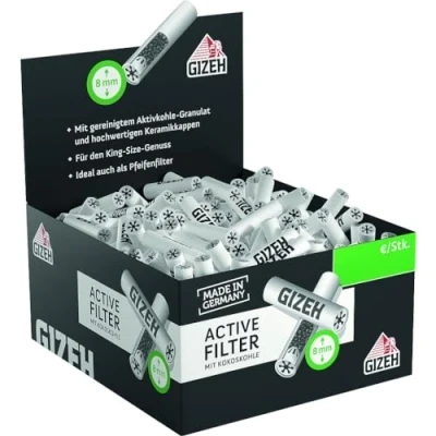 Abbildung von Gizeh 20703 Active Filter 8 mm Aktivkohlefilter mit Keramikkappen 1 Box 200 Filtern 200er Greifbox, Papier