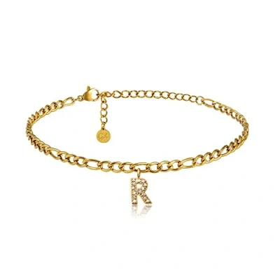 Abbildung von GD GOOD.designs Fußkettchen Gold mit Buchstaben R wasserfest 18K Vergoldung I Fussbändchen für Damen verstellbar aus Edelstahl (Buchstabe R)