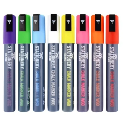 Abbildung von STATIONERY ISLAND Kreidestifte für Tafel Abwaschbar, Kreidestift Fenster, 8 Farben Kreidemarker Glas &amp; Tafeln, Bunt Fensterstifte, Zeichnung, Künstler