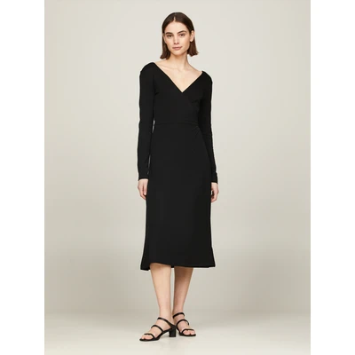 Abbildung von Tommy Hilfiger F&amp;F WRAP MIDI DRESS LS Wickelkleider Damen, Schwarz (Black), S