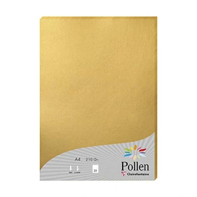 Abbildung von Clairefontaine 24390C Packung mit 25 Blatt Briefpapier Pollen DIN A4 21x29,7 cm, 210g, ideal für Ihre Einladungen und Korrespondenz, Premium glattes Papier, Gold, 1 Pack