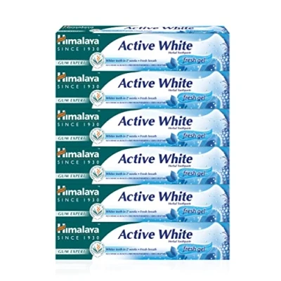 Abbildung von Himalaya Active White Gel Herbal Vegetarian Toothpaste with Fruit enzymes for Teeth whitening Anti Germ Strong and Gums Paraben Bleach Free 75ml (Pack of 6)