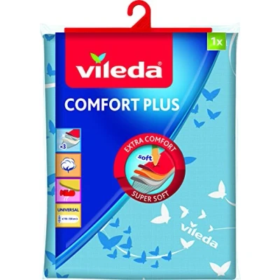 Abbildung von Vileda Comfort Plus Bügelbrettbezug für Dampfbügelstation, 3 Lagen, Quick Fix System, Bügelbretter von 3045 cm x 110130 cm, Blau