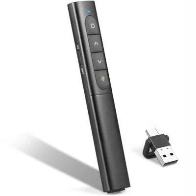 Abbildung von USB/Type C 2 in 1 Powerpoint Fernbedienung mit Hyperlink Lautstärkeregler, 2.4Ghz Wireless Presenter Pointer für Präsentationen Klicker, Kabelloser Präsenter Mac, iPad, Computer, Laptop