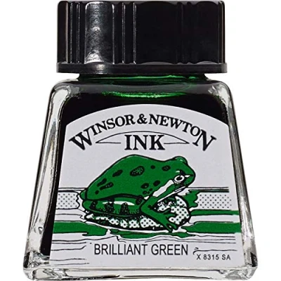 Abbildung von Winsor &amp; Newton 1005046 Drawing Inks Zeichentusche für Kalligraphen, Illustratoren, Grafikern, Künstler wasserbeständige Farben, herrvorragender Transparenz, 14ml Flasche Brillantgrün