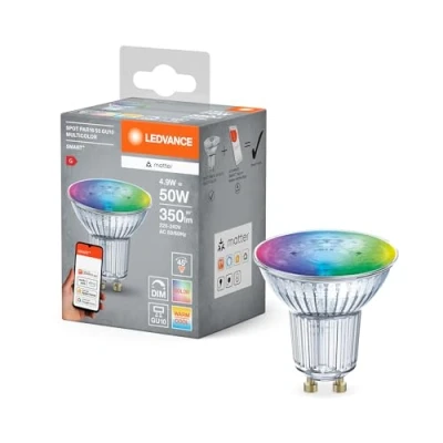 Abbildung von Ledvance SMART+ MATTER LED Reflektorlampe, kompatibel mit Google, Alexa, Apple, Glas, 4,9W, 350lm, GU10, Farblicht &amp; Weißlicht, App oder Sprachsteuerung, bis zu 20.000 Std. Lebensdauer, single pack