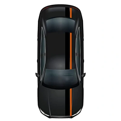 Abbildung von Finest Folia Rennstreifen Racing Stripes 5mx15cm und 10mx5cm Rallystreifen Viperstreifen für Fahrzeuge Auto Kfz Zubehör Tuning Streifen Motorhaube Dach Heck (Schwarz Glanz/Orange)