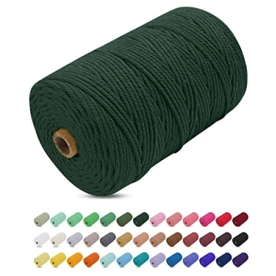 Abbildung von Makramee Garn Dunkelgrün, Uiopa 3mm x 200m Farbig Baumwollkordel Baumwollseil Geflochten Baumwollgarn Baumwollschnur, 4 Stränge für Wandbehang, Hängepflanze, DIY Boho Deko