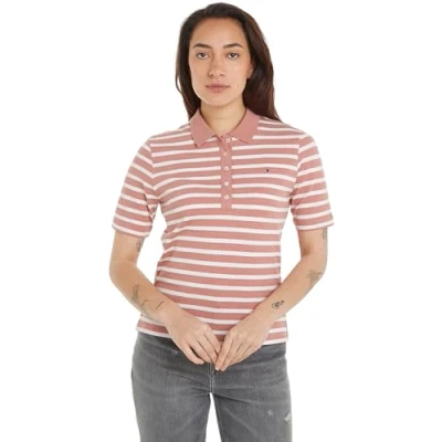Abbildung von Tommy Hilfiger Damen Poloshirt Kurzarm 1985 Pique Stripe Polo Regular Fit, Mehrfarbig (Breton Stp/ Teaberry/ Ecru), M