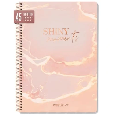Abbildung von paper&amp;you® Bullet Journal dotted A5 mit Spiralbindung &quot;Shiny Moments&quot; 160 Seiten, Notizbuch gepunktet Spirale, College Block, Spiral Notizblock nachhaltig &amp; klimafreundlich