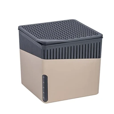 Abbildung von WENKO Raumentfeuchter Cube, Luftentfeuchter reduziert Schimmel &amp; Gerüche, Auffangschale mit 500 g Granulatblock nachfüllbar, fasst bis zu 800 ml Feuchtigkeit, 13 x cm, Beige