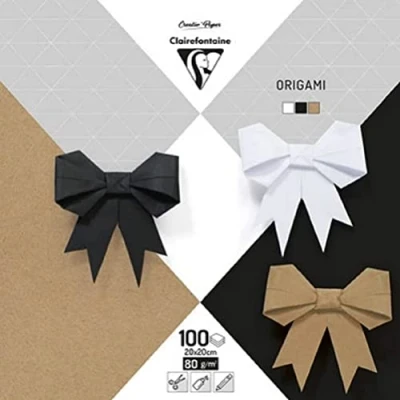 Abbildung von Clairefontaine 95006C Packung mit 100 Blatt Origamipapier einfarbig, 20 x 20cm, 80g, 1 Pack, schwarz, Weiß &amp; Kraft