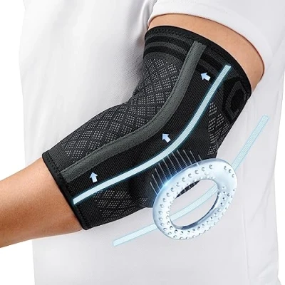 Abbildung von CAMBIVO 2x Ellenbogenbandage Herren Damen, Tennisarm Bandage mit Gelpolster und Seitenstabilisatoren, Ellenbogen für Schmerzlinderung bei Tennisarm, Golferarm, Sehnenentzündungen
