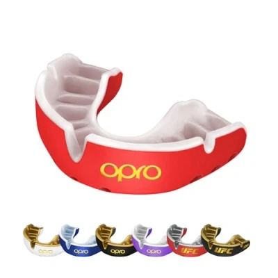 Abbildung von OPRO Gold Level Mundschutz, Mundschutz Sport Erwachsene und Kinder, mit Vorgesetzter Komfort für Boxen, Lacrosse, MMA, Kampfsport, Hockey alle Kontaktsportarten (Rot, Jugendliche)