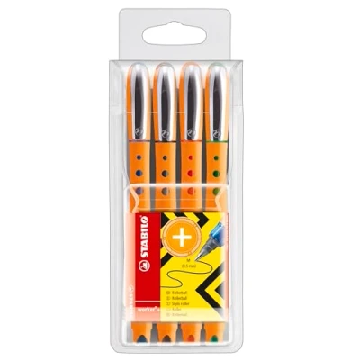Abbildung von Tintenroller STABILO worker+ fein 4er Pack grün, rot, blau, schwarz