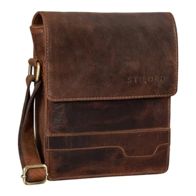 Abbildung von STILORD &#039;Sven&#039; Herrenhandtasche Leder Umhängetasche klein Schultertasche Männer 8 Zoll Tablet Herren Tasche Messenger Bag DIN A5 Echtes Leder, Farbe:kansas braun