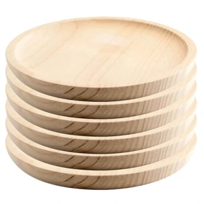 Abbildung von MGE Holzteller Rund Pizzabrett Holzplatte Holzbrett Fleischteller Pizza Brett Pizzateller Holz Schneidebrett Kiefer Set von 6 Ø 24 cm