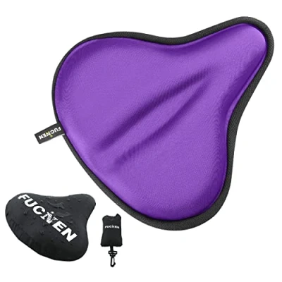 Abbildung von FUCNEN Fahrradsattel Überzug Violett Sattelbezug Fahrrad Gel Damen Breite Sattelbezüge, Bequemes Sitzkissen Für Heimtrainer Training Schreibwaren Spinning Radfahren 27 x 25CM
