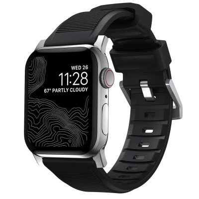 Abbildung von Nomad robustes Sportarmband Apple Watch 42mm / 44mm 45mm 49mm schwarz silber NM1A41SN00