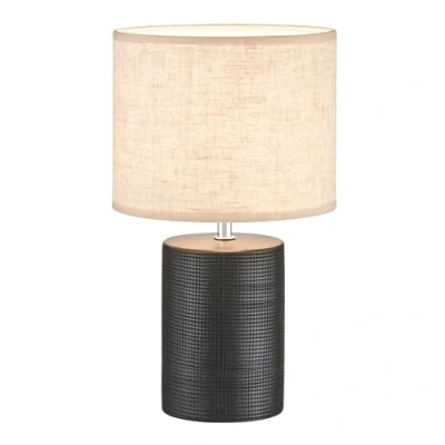 Abbildung von Fischer &amp; Honsel Tischleuchte, Bois schwarz mit Struktur matt Stoffschirm sandfarben Leinen H: 35,00 cm, D: 20,00 cm Schnurschalter schaltbar 1x E14 max. 25 Watt ohne Leuchtmittel 50659