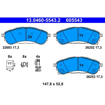 Abbildung von ATE 13.0460 5543.2 Bremsbelagsatz mit akustischer Verschleißwarnung Bremssattelschrauben Zubehör FORD: Ranger Mk3