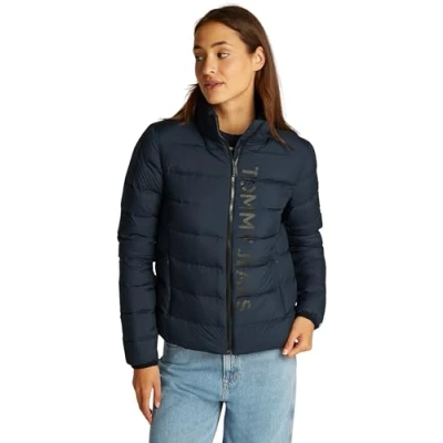 Abbildung von Tommy Jeans Damen Pufferjacke Down Printed Stehkragen, Blau (Dark Night Navy), M
