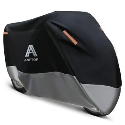 Abbildung von ANFTOP Motorrad Abdeckplane Outdoor Winterfest Wasserdicht Motorradabdeckung 210D Dicker Stoff Motorradgarage Motorroller Abdeckung Größe 250X105X125CM