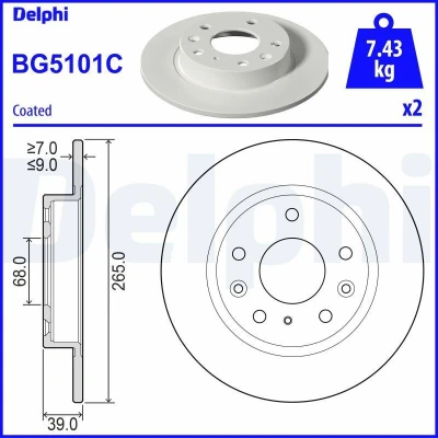 Abbildung von DELPHI BG5101C Bremsscheibe 265 9 5 voll beschichtet unbehandelt ohne Radlager, ABS Sensorring MAZDA: CX 30