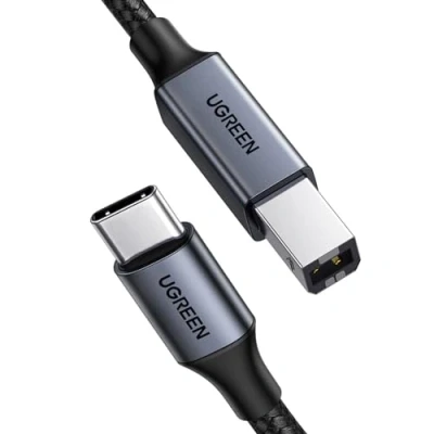 Abbildung von UGREEN USB C Druckerkabel B auf Kabel Scannerkabel mit Nylonkabel und Aluminiumstecker kompatibel iPhone 15 Serie MacBook Matebook Canon Epson Drucker DAC MIDI Tastatur usw (Schwarz 2m)