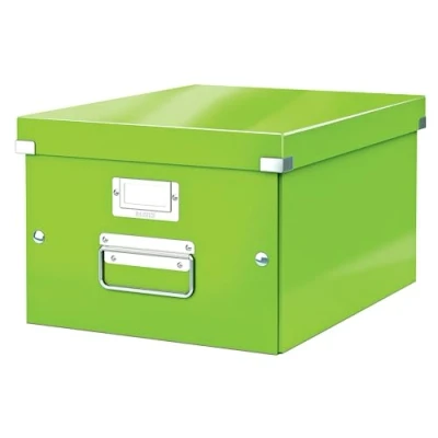 Abbildung von Leitz Click &amp; Store Aufbewahrungsbox mit Deckel Mittel Groß, Box für Unterlagen bis A4 im Büro u. Haushalt, Transportbox aus 85 % recycelter Premium Hartpappe, Stabile Metallgriffe, Grün, 60440054
